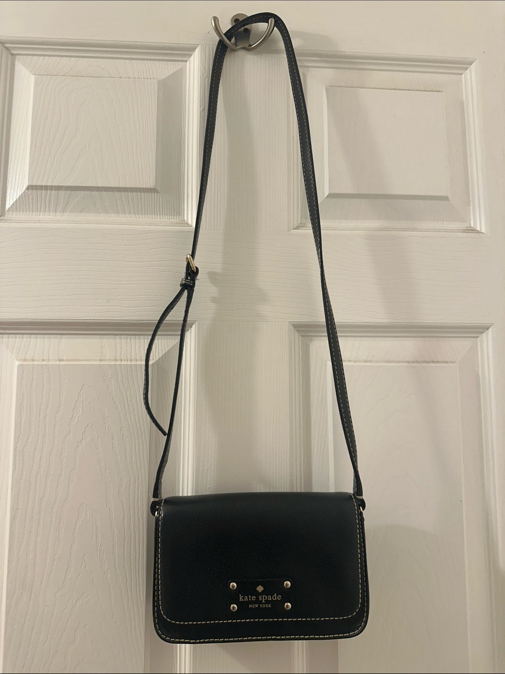 kate spade Black Leather Saddle Crossbody with Gold Plate